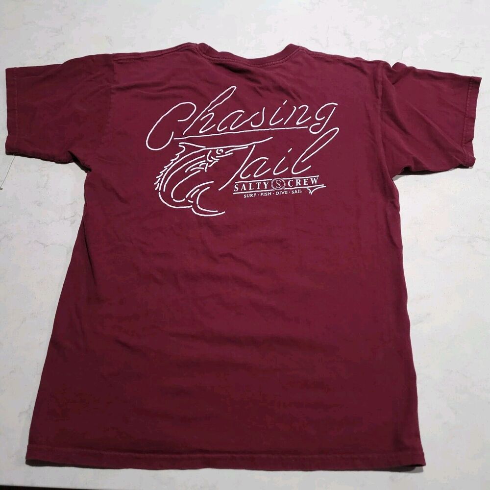 SALTY CREW Chasing Tail RISK TAKERS Classic Burgundy Red Fishing T-shirt M